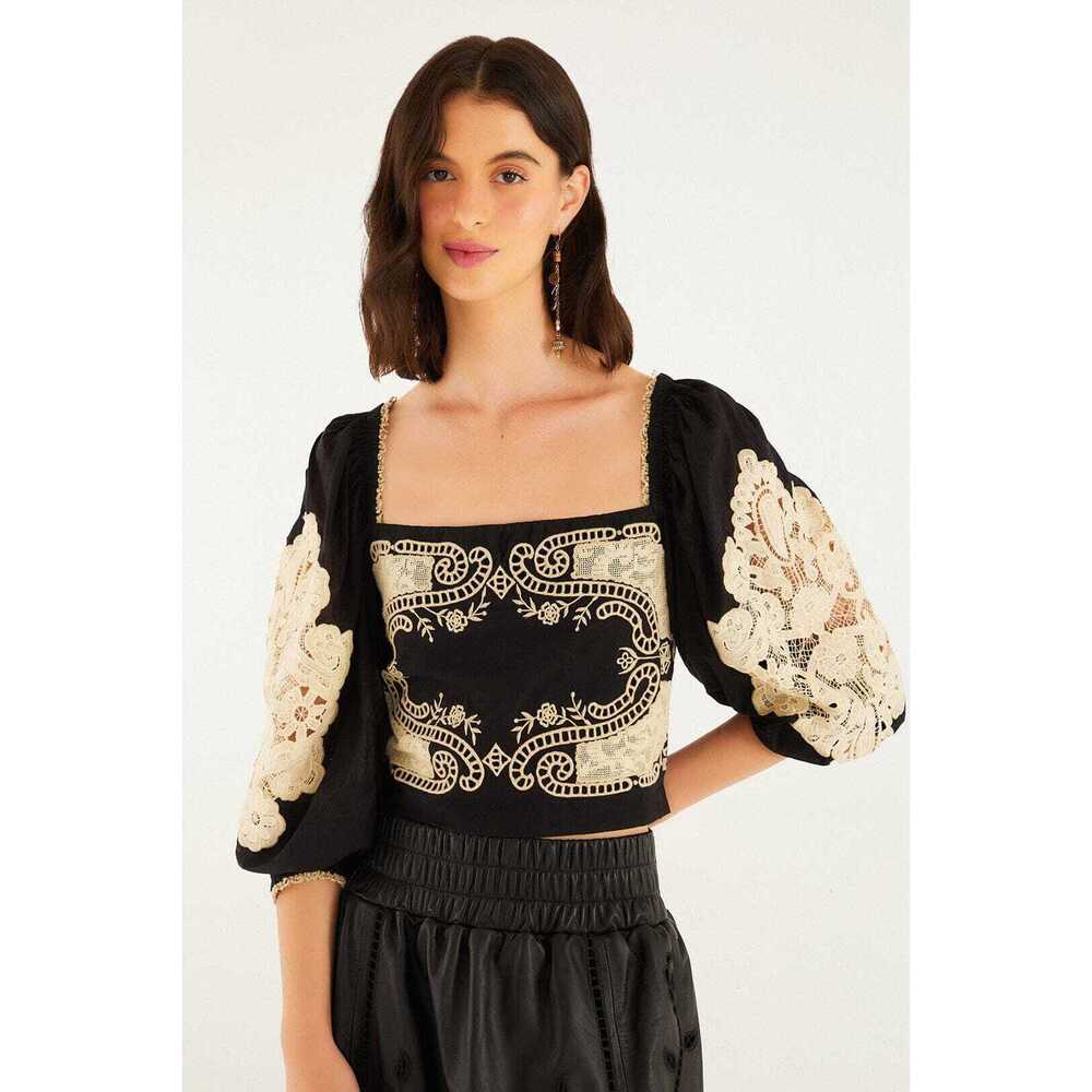 FARM Rio Black Lace Blouse Size MBURGUNDY / M